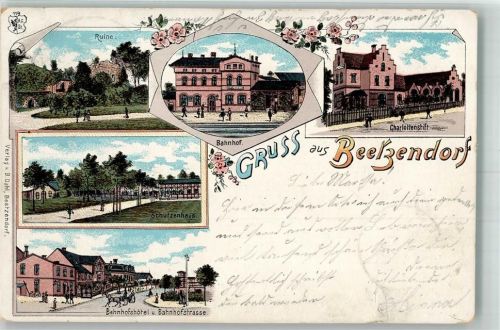 38489 O3582 Beetzendorf 1898 Lithographie Bahnhof Bahnhof-Hotel Bahnhofstraße Schützenhaus Charlottenstift Bahnpost -Salzwedel Zug 703