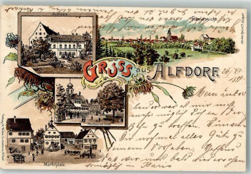 Alfdorf 1899 Pfarrhaus Dorflinde Marktplatz Schloß