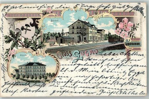 Lugau 1903 Bahnhof Wappen Schulhaus