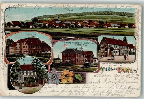 Echte 1909 Apotheke Voss-Mühle Bahnhofgastwirtschaft Voss Modewarengeschäft Otto