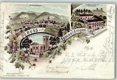 Gimmeldingen 1897 Ruine der Nikolauskapelle Gasthaus zum Hirsch