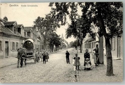 Genthin 1909 Pferdefuhrwerk Große Schulstraße Kinder Pumpbrunnen