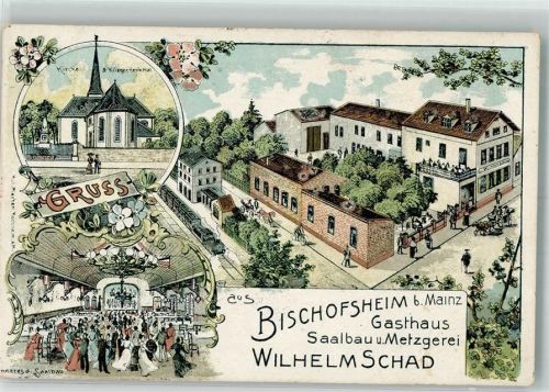 Bischofsheim Gasthaus Wilhelm Schad Ballsaal Kirche Kriegerdenkmal