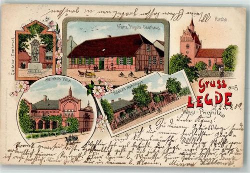 Legde 1909 Quitzow-Denkmal Villa Heinke Gasthaus Pagel Haus Röske Bahnpost Berlin-Hamburg Zug 202