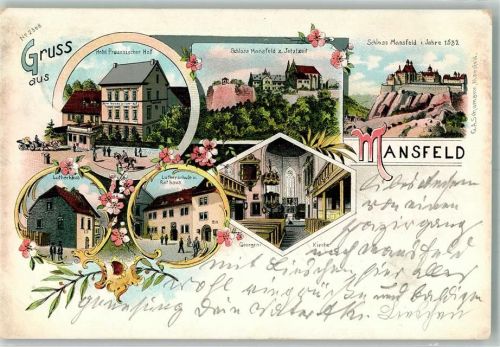 Mansfeld 1903 Schloß Mansfeld Lutherhaus Georgenkirche Innenansicht Hotel Preussischer Hof