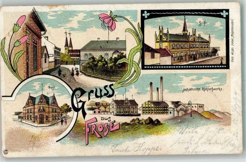 Frose 1904 Anhaltische Kohlenwerke Post Stift Dorfstraße Bahnpost Frose-Quedlinburg Zug 631