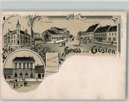 Güsten Lithographie Kaufhaus Brückmann Post Bürgerschule Rathaus