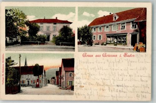 79771 W7895 Grießen , Baden 1915 - Dorfstraße Geschäftshaus Bahnpost Singen-Basel Zug 626