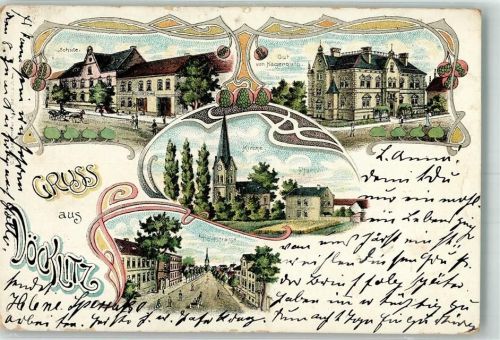 Döcklitz 1903 Lithographie Gutshaus Kagerguth Dorfstraße Schule