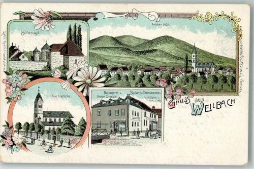 Weilbach 1919 Schlossgut Kath. Kirche Metzgerei Caprano Bäckerei Lang