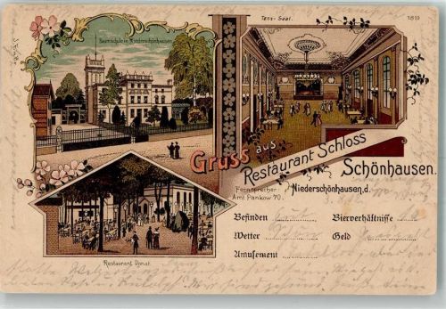 39524 O3520 Schönhausen Elbe 1902 Gebrauchsspuren Lithographie Gasthaus Schloss Schönhausen Gast- und Ballsaal Baumschule