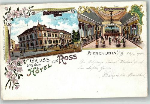 09603 O9201 Siebenlehn 1900 Lithographie Hotel zum Ross Ballsaal