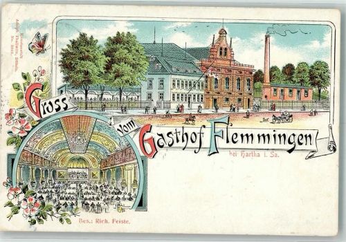 Flemmingen 1914 Lithographie Gasthaus Flemmingen Speisesaal