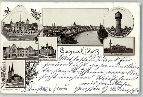 Calbe 1897 Vorläufer Druck um 1890 Wasserturm Kais. Post Rathaus Bartelshof