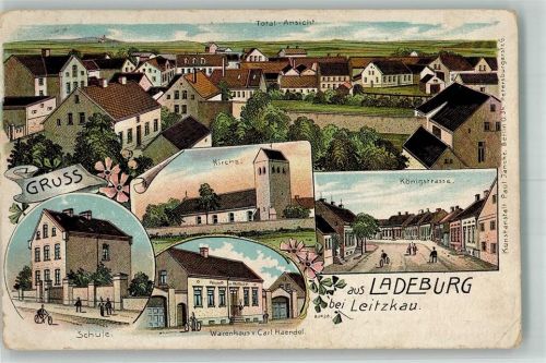 39175 O3104 Ladeburg b Zerbst Gebrauchsspuren Lithographie Schule Warenhaus Haendel Königstraße