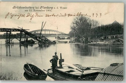 31582 W3070 Nienburg Weser 1904 Foto AK Brückeneinsturz am 13. Nov. 1904 Weser