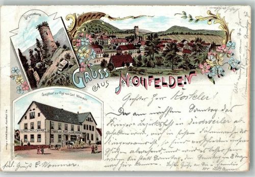 Nohfelden 1898 Lithographie Schlossturm Gasthaus zur Post