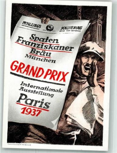München 1937 v. Julius Ussy Engelhard Spatenbräu Werbung Grand Prix Paris