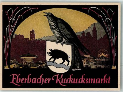 W6930 Eberbach , Baden Wappen Eberbacher Kuckucksmarkt Volksfest sign. E. Glintzer Jahrmarkt 1929 Künstlerkarte