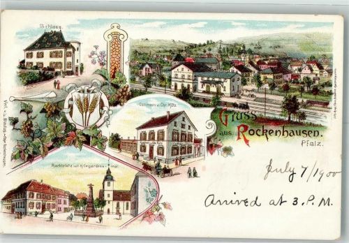 67806 W6760 Rockenhausen Lithographie Bahnhof Gasthaus Kütz Marktplatz Schloß