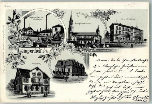 Lampertheim 1902 Kaiserhof Beamten-Villa Neuschloss Chem. Fabrik Neues Schulhaus