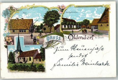 21726 W2164 Oldendorf , Kr Stade 1898 Lithographie Post Haus Kaufmann Rademacher Dorfkirche