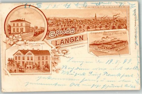 Langen 1899 Cognac-Brennerei Scherer & Co Bahnhof Haushaltungsschule