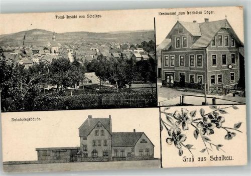 Schalkau 1908 Gasthaus zum fröhlichen Jäger Bahnhofsgebäude