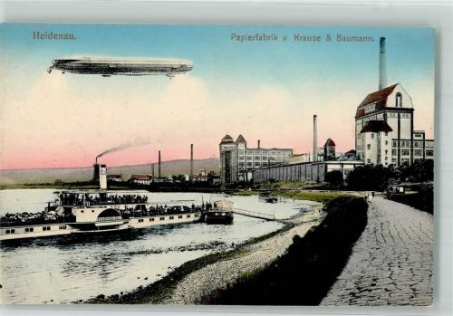 Heidenau Zeppelin über Heidenau Fähre Habsburg Papierfabrik Krause & Baumann
