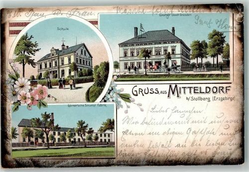 09366 O9151 Mitteldorf 1903 Lithographie Strumpf-Fabrik Görner Gasthaus Stadt Dresden