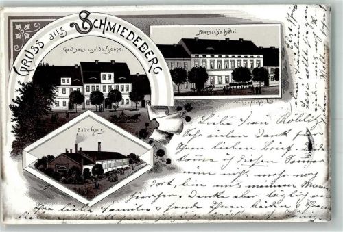 06905 O4603 Bad Schmiedeberg 1899 Lithographie Vorläufer Gasthaus zur goldenen Sonne Badehaus Hotel Biersach