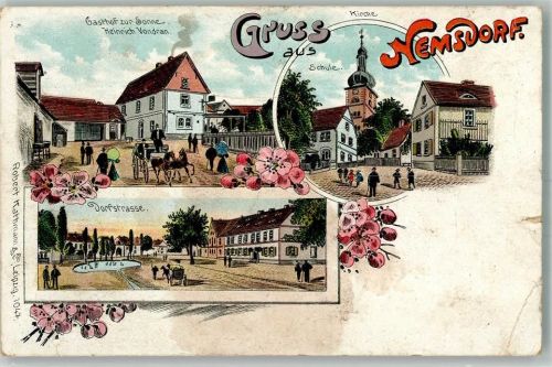 Nemsdorf-Göhrendorf 1902 Lithographie Gasthaus zur Sonne Dorfstraße Schule