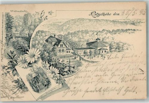 Frankenberg 1895 Vorläufer Druck um 1890 Gasthaus Lützelhöhe Wolfsschlucht Strohtempel