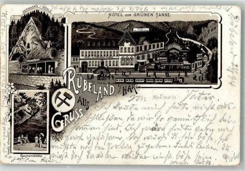 Elbingerode 1894 Vorläufer Druck um 1890 Rübeland Wappen Baumann's Höhle Hermann's Höhle Hotel zur Grünen Tanne