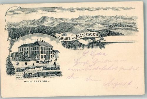 Metzingen 1905 Vorläufer Druck um 1890 Hotel Sprandel Eisenbahn