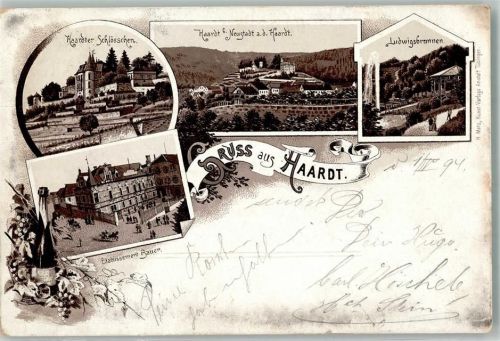 Haardt 1894 Vorläufer Druck um 1890 Haardter Schlößchen Etablissement Bauer Ludwigsbrunnen