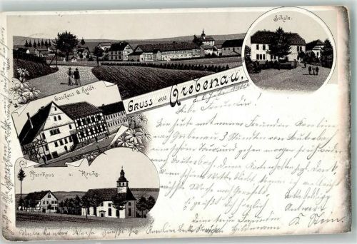 Grebenau 1900 Vorläufer Druck um 1890 Gasthaus Reidt Pfarrhaus Kirche Schule