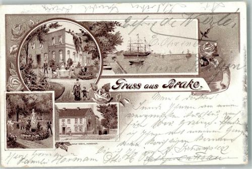 26919 W2880 Brake Unterweser 1901 Lithographie Vorläufer Druck um 1890 Segelschiff Park Skulptur Rosenknospe