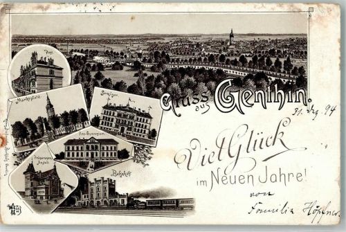 Genthin 1894 Vorläufer Druck um 1890 Marktplatz Bahnhof Seminar Pro-Gymnasium Verlag Ottmar-Zieher Neujahreskarte