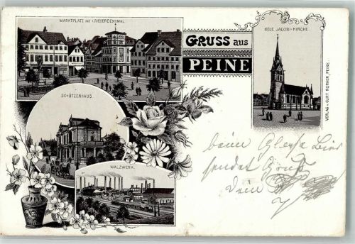 Peine 1897 Vorläufer Druck um 1890 Walzwerk Schützenhaus Marktplatz Jacobi-Kirche