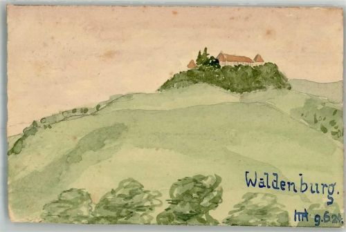 74638 W7112 Waldenburg , Württ 1924 Künstlerkarte Schloss handgemalt 9.6.1924