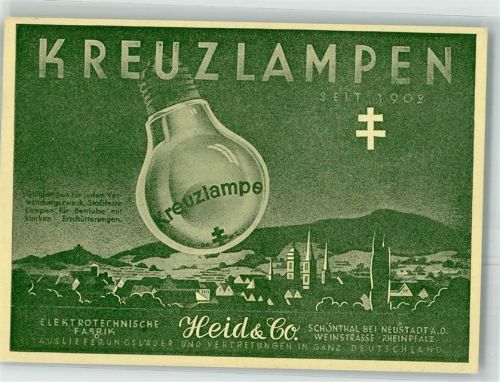 Neustadt 1938 Kreuzlampen Heid & Co Maschinenstempel Werbung