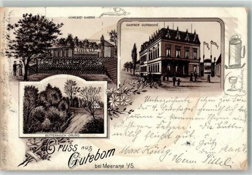Guteborn 1896 Vorläufer Druck um 1890 Gasthaus Guteborn Konzert-Garten Buttermilch-Grund Stauchung