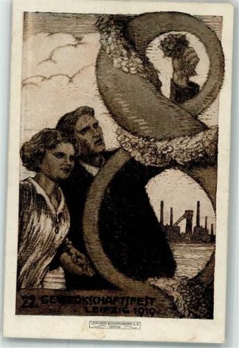 Leipzig 1919 22. Gewerkschaftsfest Lithographie Bildkarte