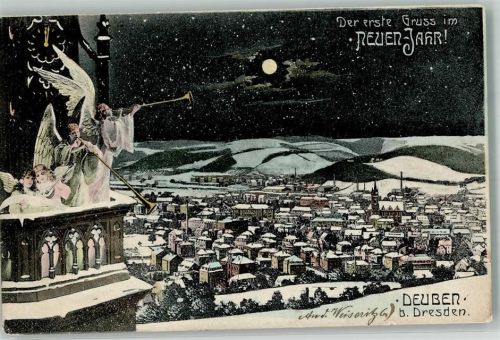 Deuben 1918 Posaunenengel Mondschein Neujahreskarte