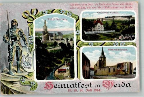 Weida 1914 Heimatfest 1914 Schloß Osterburg Ritter Wappen Oschütztal-Viadukt