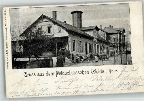 07570 O6518 Weida , Thür 1899 Foto AK Gasthaus Feldschlößchen Milchkuh