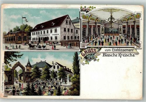 01731 O8216 Kreischa b Dresden Lithographie Etablissement Blasche Ballsaal Garten