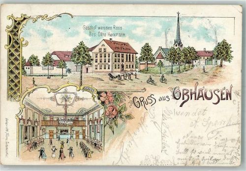 Obhausen 1899 Lithographie Gasthaus zum weissen Ross Ballsaal