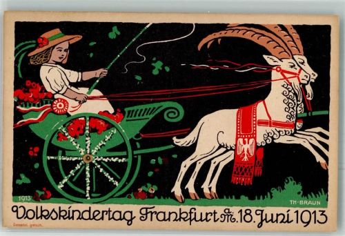 Frankfurt 1913 Volkskindertag Ziege sign. Theodor Braun offiz. Karte Nr. 2